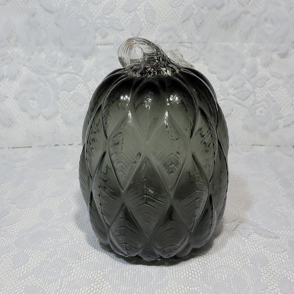Black Gray Quilted Glass Pumpkin 8.5" Vintage Style Fall Halloween Home Decor - Picture 8 of 17